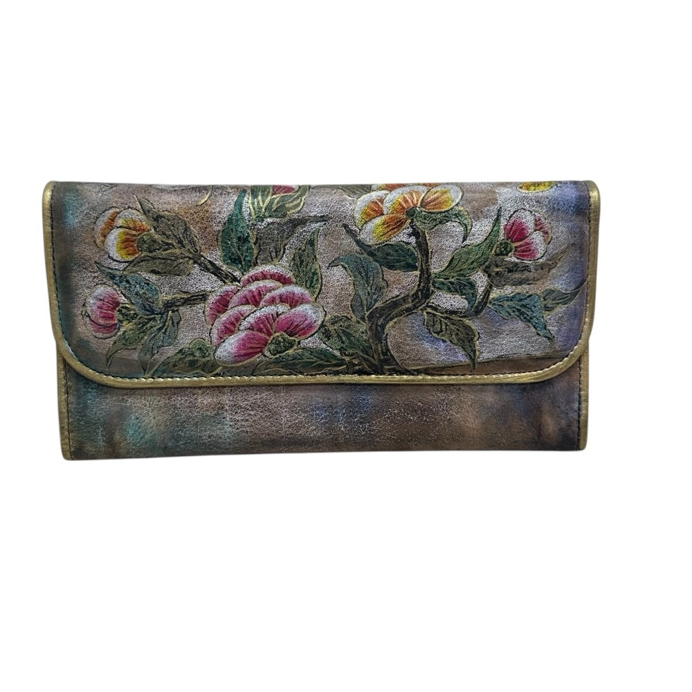 NEW Jane Yoo Vintage Wearable Art Hand Painted Leather Wallet